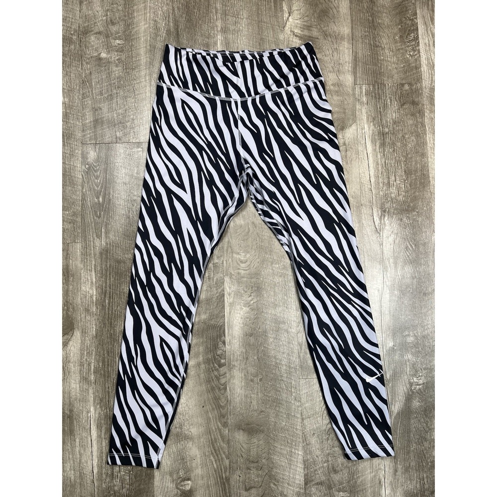 Nike One Leggings Women's Mid Rise 7/8 Zebra Print Leggings DN4672 Dri-Fit Med